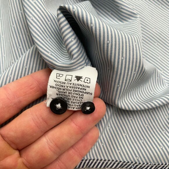 Construct Pinstripe Dress Shirt Men Large Blue Button Down Long Sleeve Flip Cuff - Picture 11 of 14